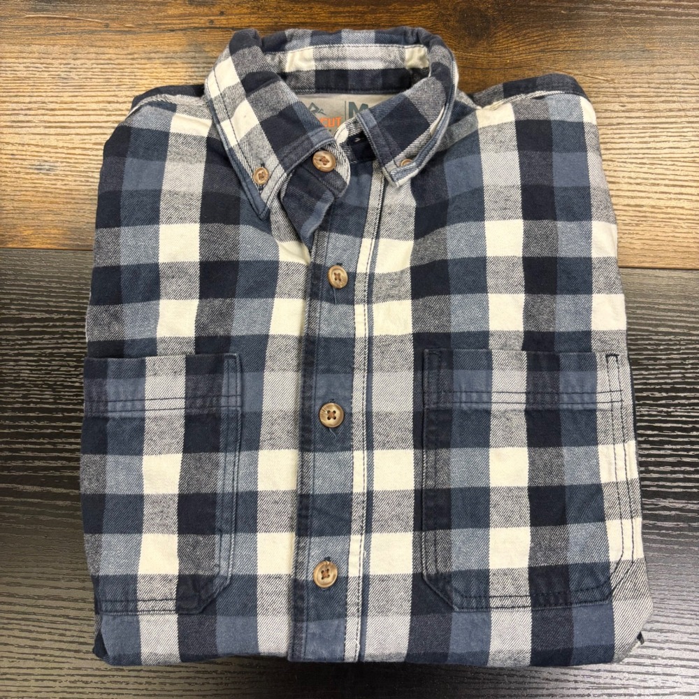 Ridgecut Toughwear Mens Blue Buffalo Plaid Button Down Work Shirt Size M RC11011